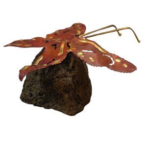 Metal Butterfly Sculpture Lava Rock Home Decor Art Vintage Mid Century Figurine